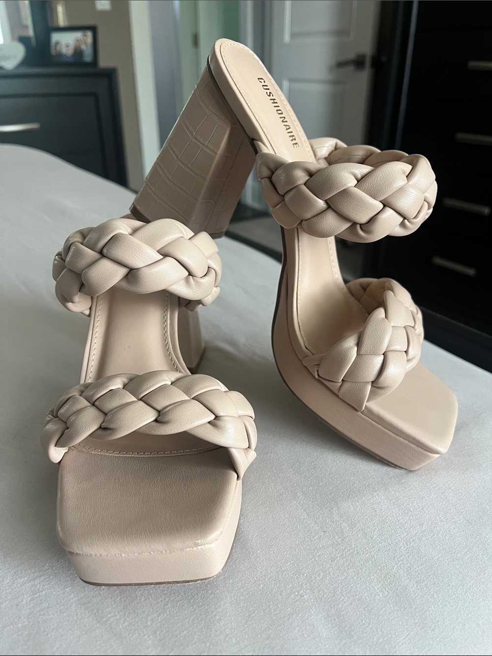 Cushionaire Braided Double-Strap Block Heels - Neutral Cream
